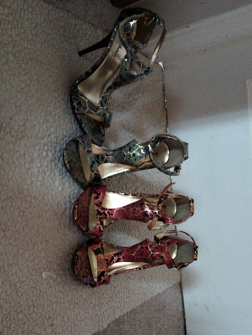 Michael Antonio Metallic Gold and Red Strappy Stiletto Sandals
